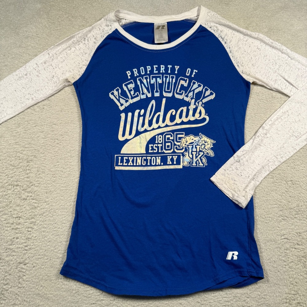 Y2K Russell Kentucky Wildcats Juniors L (11/13) Blue Tee Long Sleeve T Shirt UK‎